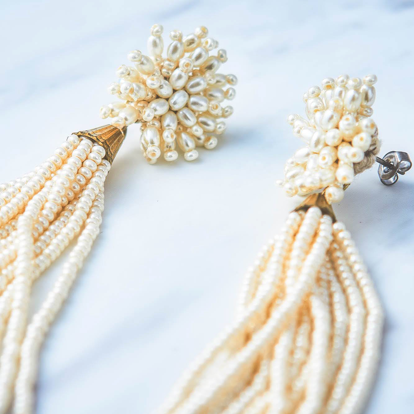 メタルビーズトゲトゲモチーフxビーズタッセルピアス TP18126